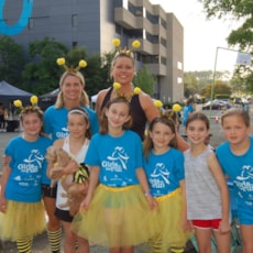 Girls on the Run Team in tutus and bee antennas at the Bee Amazing 5k 